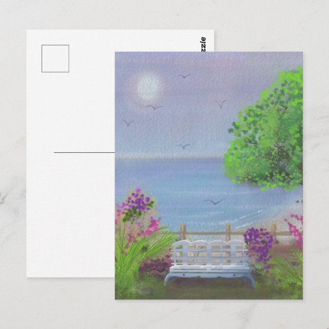 Cartão Postal Linda Área de Assento Floral à Beira-Mar (Frente/Verso)