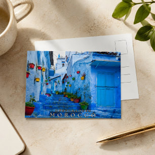 Cartão Postal Linda arquitetura marroquina Chefchaouen azul