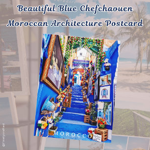 Cartão Postal Linda arquitetura marroquina Chefchaouen azul