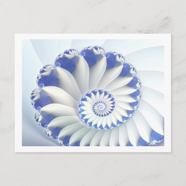 Cartão Postal Linda Arte Fractal de Shell Azul e Branco (Frente)