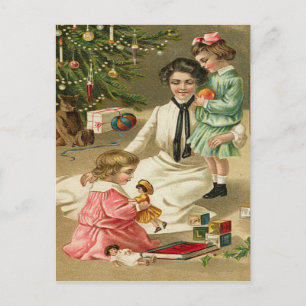 Cartão Postal Linda árvore de Natal da família vitoriana Vintage