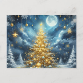 Cartão Postal Linda árvore de Natal dourada azul