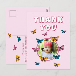 Cartão Postal Linda Borboleta Rosa Foto de Aniversário Obrigado