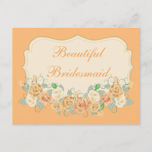 Cartão Postal Linda Bridesmaid Peach Floral