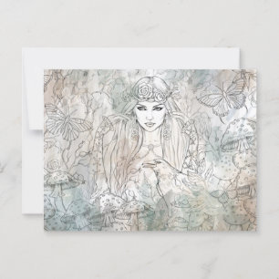 Cartão Postal Linda bruxa gótica com corvo