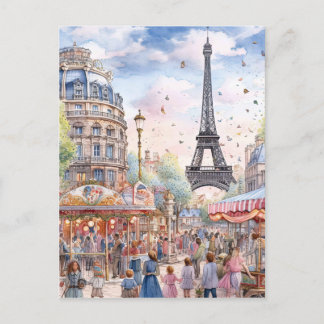 Cartão Postal Linda cena da rua de Paris com arte em torre Eiffl