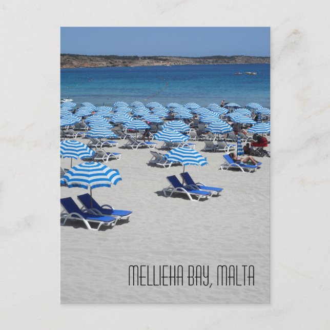 Cartão Postal Linda Cena de Praia da Baía de Mellieha, Malta (Frente)