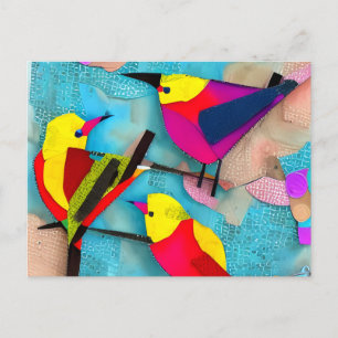 Cartão Postal Linda Colagem de Aves