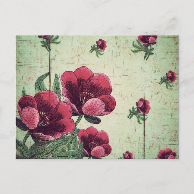 Cartão Postal Linda Colagem de Flores Vintage (Frente)