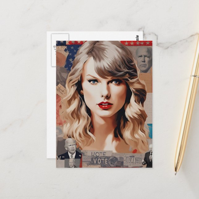 Cartão Postal Linda Colagem de Voto de Mulher Loura (Frente/Verso In Situ)