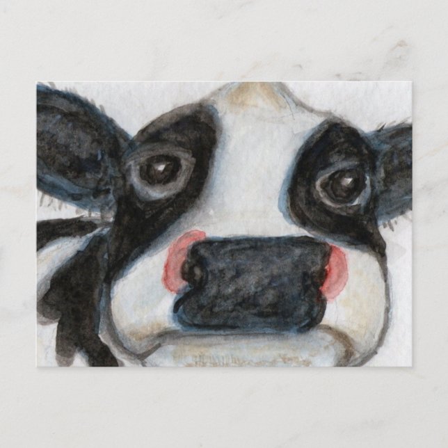 Cartão Postal Linda Cow Watercolor aniversário, graças a você (Frente)