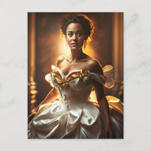 Cartão Postal Linda donzela em um vestido branco e de ouro