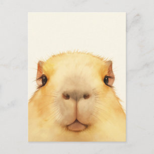 Cartão Postal Linda Face de Capivara em Aquarela Close-up