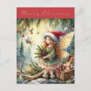 Cartão Postal Linda Fada na Floresta Feliz Natal