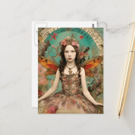 Cartão Postal Linda Fada Vintage Mistura Colagem de Mídia