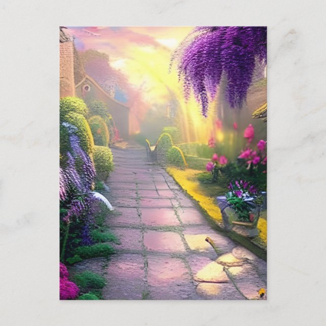 Cartão Postal Linda Fantasy Cottage Garden Path (Frente)