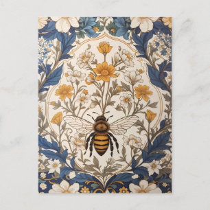 Cartão Postal Linda Floral Amarela e Azul Vintage Abelha