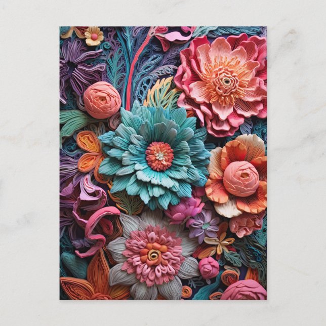 Cartão Postal Linda Floral Vitoriana Elegante Bonito Flores (Frente)