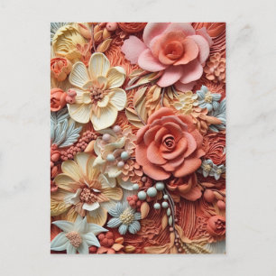 Cartão Postal Linda Floral Vitoriana Elegante Bonito Flores