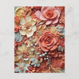 Cartão Postal Linda Floral Vitoriana Elegante Bonito Flores