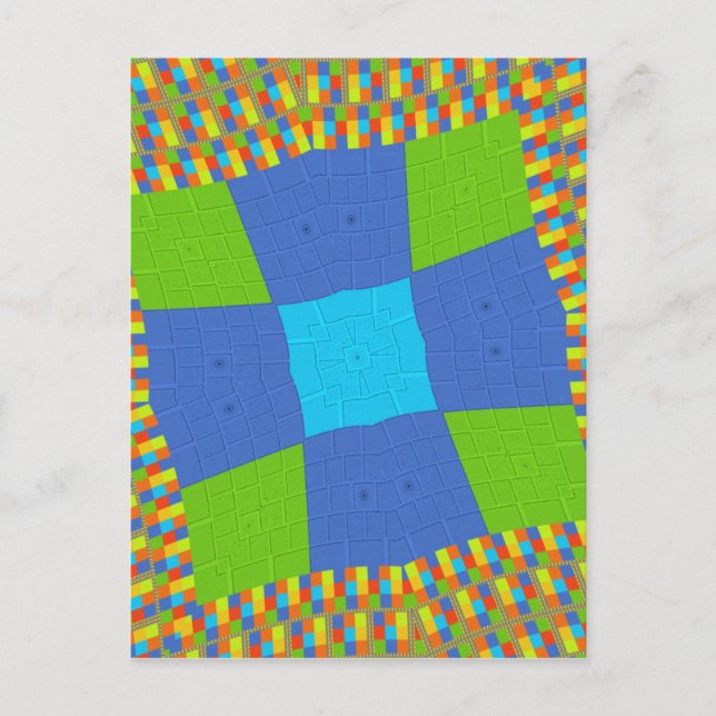 Cartão Postal Linda Incrível Verde Azul Ciano Arte Impressa Desi (Frente)