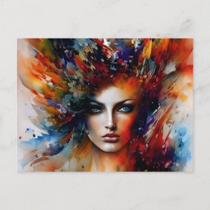 Cartão Postal Linda Lady Abstrato Cores Watercolor