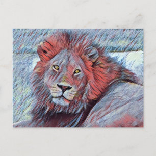 Cartão Postal Linda Leão Majestoso Aquarela Azul e Vermelho