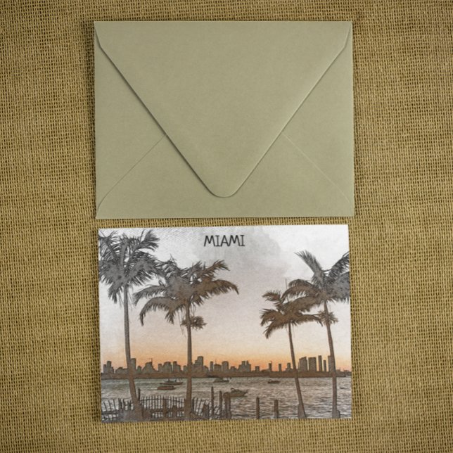 Cartão Postal Linda linha Skyline de Miami Flórida (miami florida palm trees panorama view postcard)