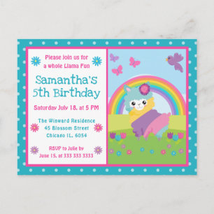 Cartão Postal Linda Llama Floral de Arco-Íris para Aniversário d