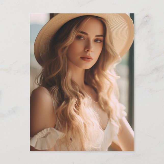 Cartão Postal Linda loira a rosa (Frente)