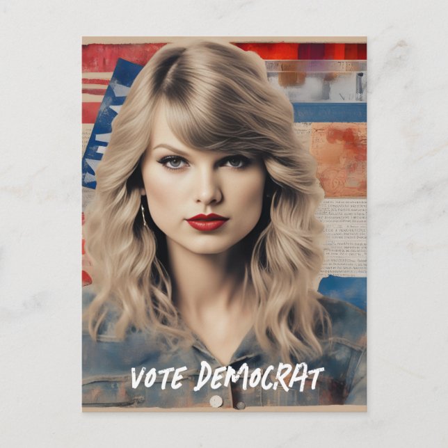 Cartão Postal Linda loira Votando Colagem Democrata (Frente)