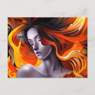 Cartão Postal Linda Manga Anime Mulher de Cabelo Longo