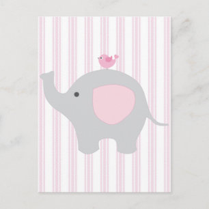 Cartão Postal Linda Menina, Elefante Rosa