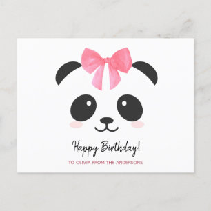 Cartão Postal Linda menina panda Feliz Aniversário personalizado