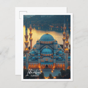 Cartão Postal Linda Mesquita Azul Istambul Turquia