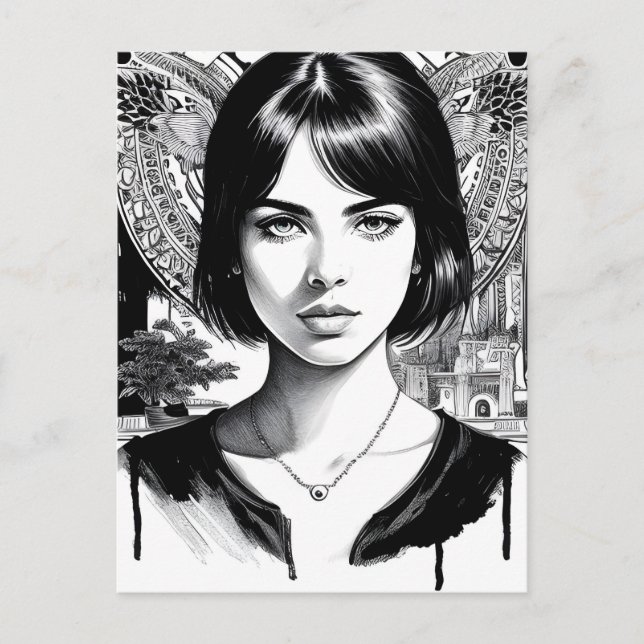 Cartão Postal Linda mulher a preto e branco (Frente)