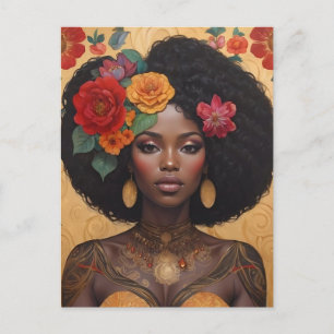 Cartão Postal Linda Mulher Afro-Americana Com Flores