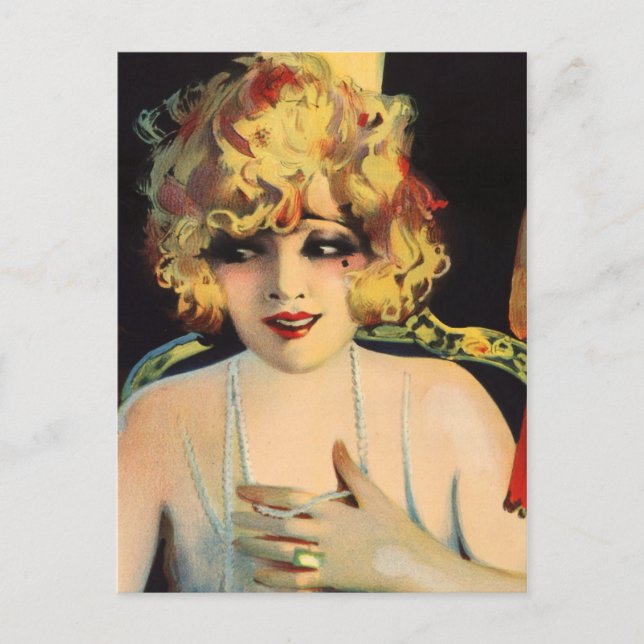 Cartão Postal Linda mulher brincando com pérolas (Frente)