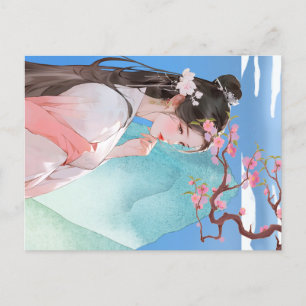 Cartão Postal Linda mulher chinesa em frente a uma montanha