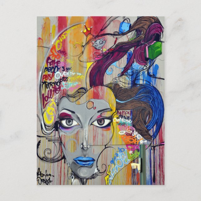 Cartão Postal Linda mulher com grafite lábios azul (Frente)