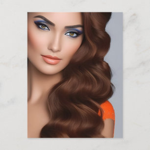 Cartão Postal Linda mulher de longa distância em laranja