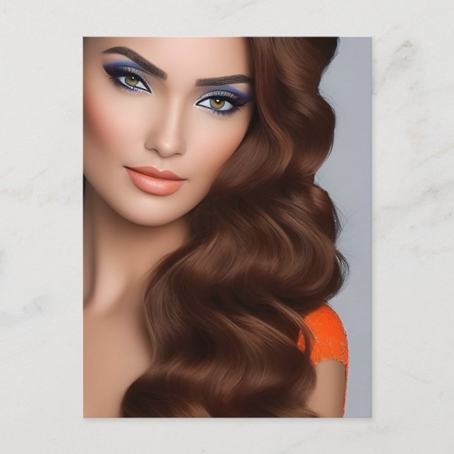 Cartão Postal Linda mulher de longa distância em laranja (Frente)