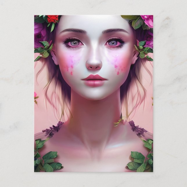 Cartão Postal Linda Mulher Étera Fantasia Art (Frente)