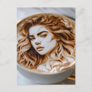 Cartão Postal Linda mulher latte art