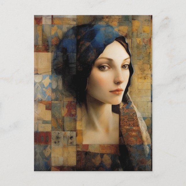 Cartão Postal Linda Mulher Mistura Colagem de Mídia (Frente)