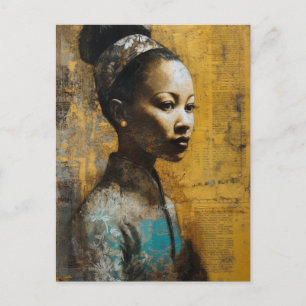 Cartão Postal Linda Mulher Mistura Pintura Mídia