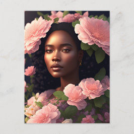 Cartão Postal Linda Mulher Negra Com Flores Rosa