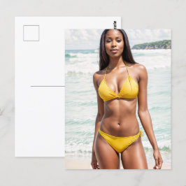 Cartão Postal Linda Mulher Negra Em Amarelo Bikini