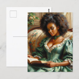Cartão Postal Linda Mulher Negra Lendo Um Livro Em Portos