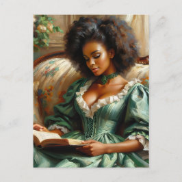 Cartão Postal Linda Mulher Negra Lendo Um Livro Em Portos